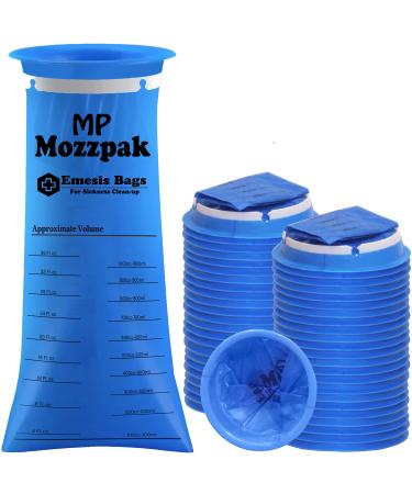 MP MOZZPAK Vomit Bags Disposable  50 Pack  1000ml Barf Bags  Leak Resistant, Medical Grade, Portable Emesis Bags, Puke, Throw Up, Nausea Bags for Travel Motion Sickness, Car & Aircraft, Kids, Taxi
