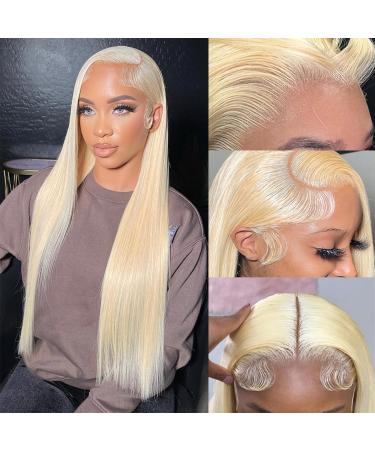 Blonde Lace Front Wigs Human Hair Straight 13x4 HD Transparent Lace Frontal Wig 10A Brazilian Virgin Human Hair Wigs for Women Pre Plucked Bleached Knots with Baby Hair 150% Density Glueless 613 Wig(20Inch) 20 Inch 613 B...