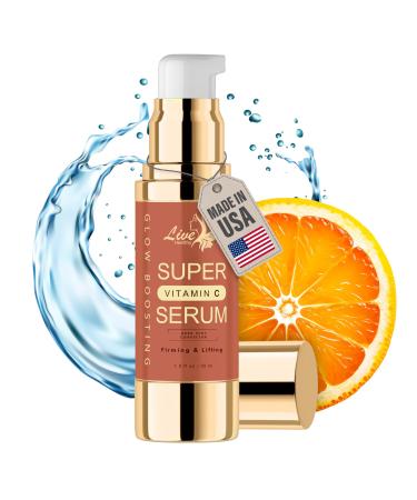 Live Healthy Super Vitamin C Serum for Woman Over 70 - Natural Vitamin C Face Serum - Anti Aging & Brightening Solution for Wrinkles Fine Lines Age Spots Dark Circles Uneven Skin Tone - 1 fl 30ml
