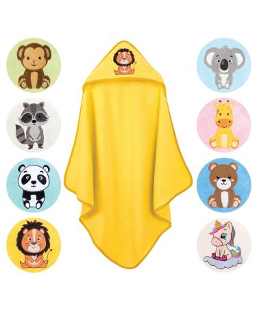 Laynenburg premium hooded towel baby - bath towel made of 100% cotton - Oeko Tex - towel with hood for newborns & children - bath towel baby towel girl boys (lion 80 x 80cm) yellow lion