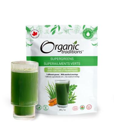 Organic Traditions Super Greens Superfood Powder with Turmeric Organic Greens Powder Smoothie Booster 200g/7oz Bag Original 200 g (Pack of 1)