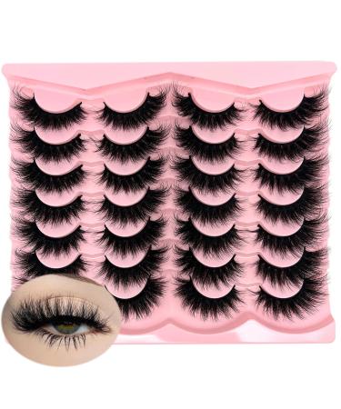 Mink Lashes Strip Cat Eye Lashes Wispy D Curl Fluffy Lashes Pack 18mm Long Volume Faux Mink Eyelashes Natural Look 14 Pairs Wispy Cat Eye lashes