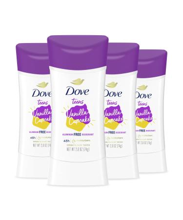Dove Teens Deodorant Stick Vanilla Cupcake 4 Count Deodorant stick for teens 48-hour protection without aluminum 2.6 oz