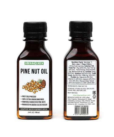 2 Pack Siberian Pine Nut Oil - 100% Natural Extra Virgin Cold Pressed, 2x100ml | Unrefined Raw No-GMO Vegan | Healthy Diet Food Grade (2 Bottles) - Buy Online on GoSupps.com