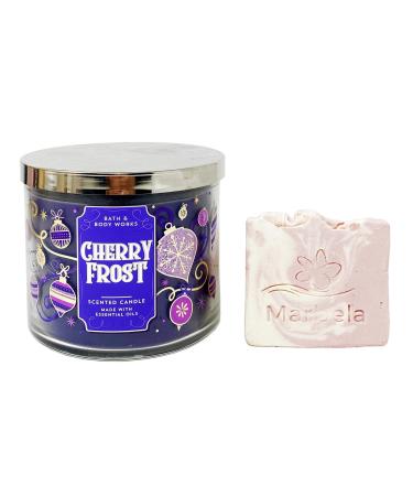 Bath & Body Works Cherry Frost - 3 Wick Scented Candle with a Himalayan Salts Springs Sample Soap