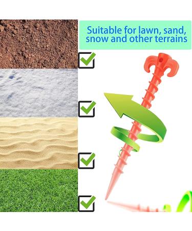 MotBach 10 Pack 7.9 Orange Canopy Stakes Tent Pegs - Heavy Duty Spiral Ground Anchors for Camping, Tarps, Hiking - Screw Shape, Sandbeach & Rain Resistant - Buy Online on GoSupps.com