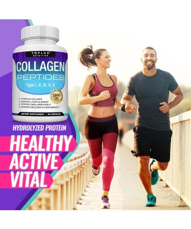 Toplux Multi Collagen Peptides Pills 1800 Mg Complex - Type I II III V X Premium Collagen Complex for Better Skin & Hair Strong Joint Hydrolyzed Protein for Men Women 90 Capsules Supplement One - Buy Online on GoSupps.com