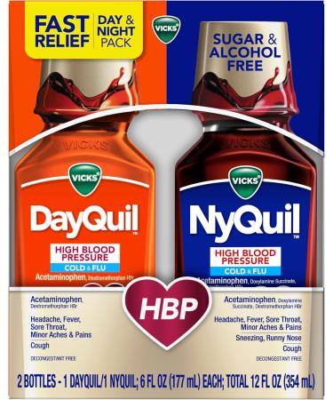 DayQuil & NyQuil High Blood Pressure Cold & Flu Relief Liquid Multi-Symptom Daytime & Nighttime Relief for Cold Cough and Flu Symptoms Sugar & Alcohol Free 2 x 8 FL OZ - Buy Online on GoSupps.com