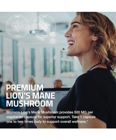 Bronson Lion's Mane Mushroom 500mg Hericium Erinaceus Non-GMO 60 Vegetarian Capsules 60 Count (Pack of 1) - Buy Online on GoSupps.com