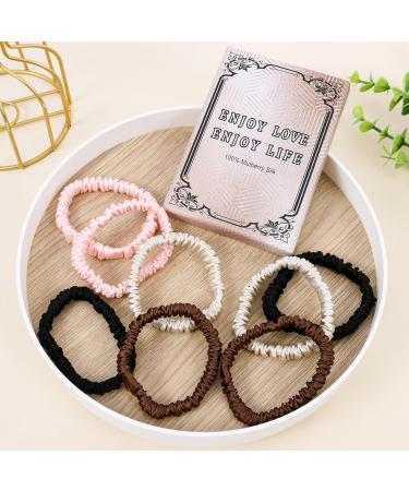 8-Piece 100% Pure Mulberry Silk Hair Tie Set for Women & Girls - Perfect for Curly Thick & Thin Hair | Cute Black Satin Sleep Hair Accessories - Buy Online on GoSupps.com
