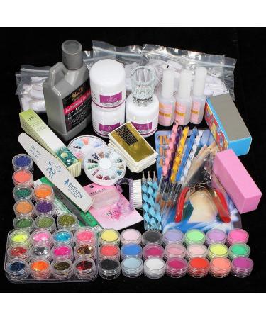 42 Acrylic Powder Liquid Brush Glitter Clipper Primer File Nail Art Tips Set Kit (6)