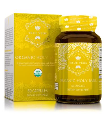 Holy Basil Capsules - USDA Organic Vitamin B6 Capsules | High Strength Vitamin B6 and 2.5% Ursolic Acid | Tulsi Holy Basil Leaf Capsules | Holy Basil Extract 15:1 | Herbal Supplement | 60 Vegan Pills