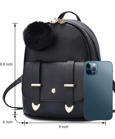 IHAYNER Girls Mini Fashion Backpack Purse | PU Leather Shoulder Bag with Pompom | Black - Buy Online on GoSupps.com