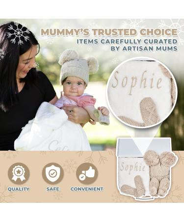 Personalised Baby Shower Gifts: Newborn Winter Warm Set with Baby Clothes, Hat, Blanket, Booties, and Gloves - Customised Beige Gifts - Buy Online on GoSupps.com