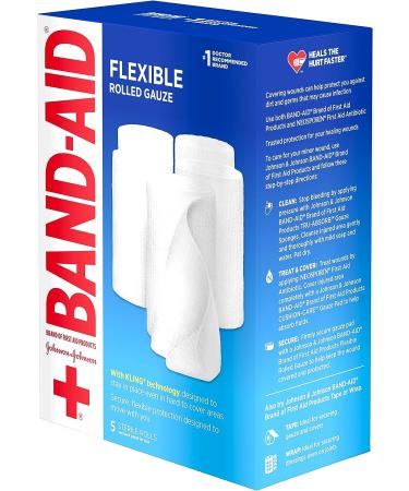 Band-Aid Brand Flexible Rolled Gauze Dressing 4 x 2.1 Yards, 5 Count - Sterile Kling Rolls, Soft Padding - Value Pack - Buy Online on GoSupps.com