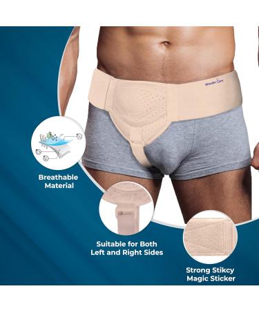 Wonder Care Hernia Belt for Men - Inguinal Support with Removable Compression Pads | Pain Relief Truss Brace - Flexible & Adjustable Groin Straps (Beige S/M 34-44 inch - Buy Online on GoSupps.com