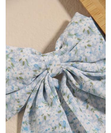 2pcs Floral Bow Hair Clips for Women & Girls with Long Tail, Blue & Green Hairpins for Thick Hair - Elegant Leaves Pattern Big Hair Clips - Buy Online on GoSupps.com