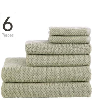 Nate Home by Nate Berkus 6-Piece Cotton Towel Set | Soft & Absorbent Bath Towels, Hand Towels, & Washcloths - Lichen (Sage) Sage Bath Set 6pc - Buy Online on GoSupps.com