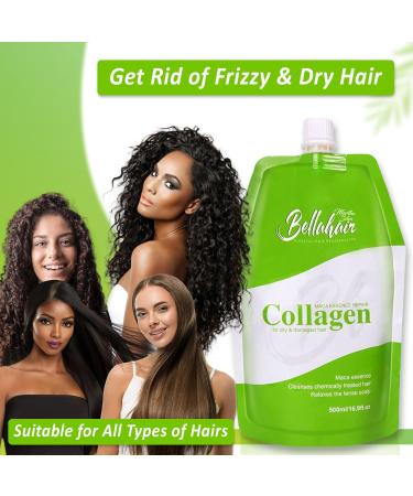Bellahair Hydrating Collagen Hair Mask - Repair & Strengthen Dry Damaged Hair | Hydrolyzed Keratin Shea Butter & Argan Oil - 17oz - Buy Online on GoSupps.com