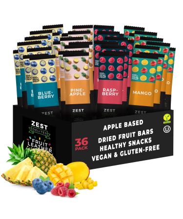 Zest Delites Fruits Secs Pate de Fruit Collation Aux Fruits Sains Bonbons Aux Fruits V g taliens Base de Pomme Gluten-Free Fruit Roll Ups 4 Saveurs Ananas Mangue Myrtille Framboise 36x25g Berries & Tropical Fruits 36 count