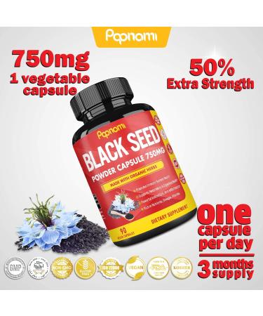 Organic Black Seed Powder Capsules 750mg | Rich in Nutrients, Vitamin E & Omega 3 6 9 | Immune & Joint Support | Vegan & Gluten Free | 3 Months Supply - Buy Online on GoSupps.com