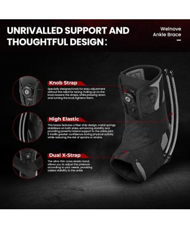 Welnove Ankle Brace - Maximum Metal Support for Men & Women | Prevent Sprained Ankles | Stabilizing for Running Basketball Volleyball | Large Black - Buy Online on GoSupps.com