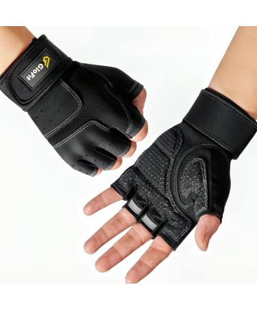 Glofit Workout Gloves with Wrist Wrap Support for Women & Men, Weight Lifting Gloves Fingerless Gym Gloves for Cycling, Training, Push-up Medium