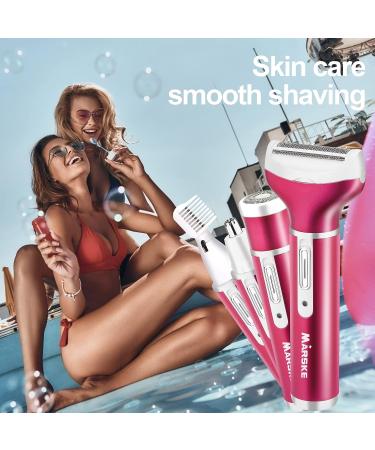 4 in 1 Women's Electric Bikini Razor - Rechargeable and Painless Shaver for Bikini Area, Nose, Armpit, Eyebrow, and Facial - Rose Red - Buy Online on GoSupps.com