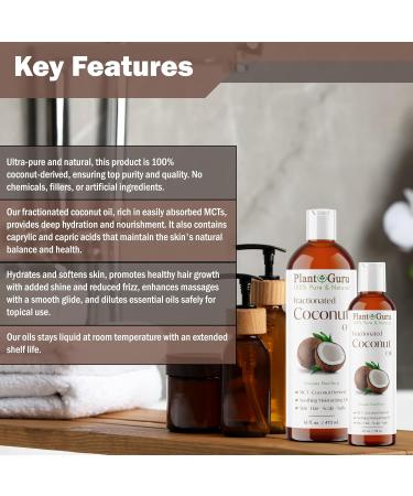 Plant Guru Fractionated Coconut Oil 32 fl. oz 100% Pure MCT Natural Carrier - Skin Face Body Massage and Hair Growth Moisturizer Great for Diluting Aromatherapy Essential Oils - Buy Online on GoSupps.com