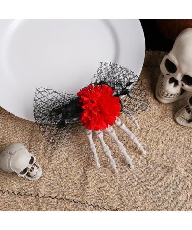 Skeleton Hand Hair Clips | Skeleton Hand Rose Barrettes | Portable Hair Accessories Horror Headwear for Masquerade Role Stage Show Red - Buy Online on GoSupps.com