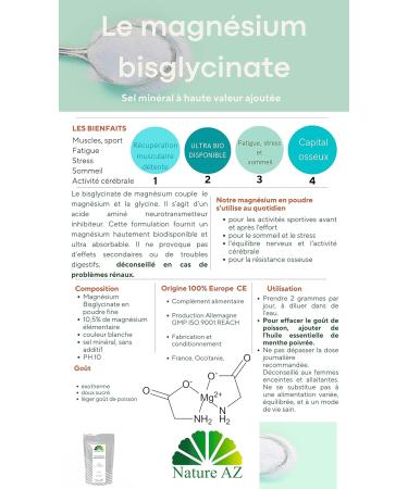 MAGNESIUM BISGLYCINATE | Pure | 100g Powder Sachet | Maximum Absorption | Bioavailable | Muscle Relaxation | Fatigue Sleep and Stress | Made in Occitania | Nature AZ - Buy Online on GoSupps.com