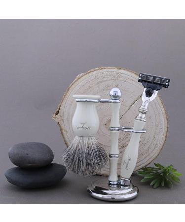 Haryali London 3-Part Razor Set | Best White Shaving Set with Brush & Stand | Perfect Gift for Smooth Shaving - Buy Online on GoSupps.com