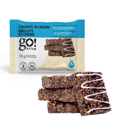 GoKrisp Energy Square by Jimmy Sevigny 15 gr Protein Pastry Cookies 'n Cream Protein Snacks Nut & Peanut Free Gluten Free |12-Pack Cookies And Cream