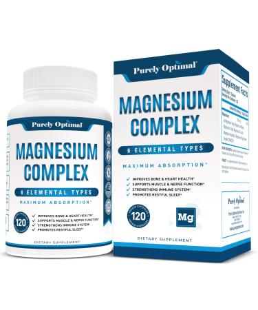 Premium Magnesium Complex - Magnesium Citrate, Malate, Taurate, Oxide, Aspartate, Bisglycinate Chelate TRAACS - 120 Capsules
