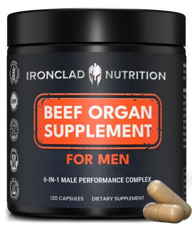 Ironclad Nutrition Beef Organ Supplement for Men - 100% Grass Fed Gluten-Free Bull Complex for Men s Health - Freeze Dried Ancestral Bovine Superfoods for Vital Energy, Immunity Support - 120 Capsules