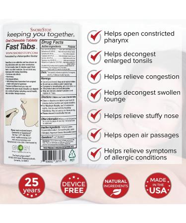 SnoreStop FastTabs - Natural Anti-Snoring Chewable Tablets for Better Sleep - 60 Count - Buy Online on GoSupps.com