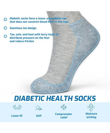 LIN Diabetic Socks for Men & Women - Non-Binding Circulatory Extra Wide Top - Ideal for Edema, Neuropathy & Lymphedema - Quarter/Gray - 12 Pairs - Size 10-13 - Buy Online on GoSupps.com
