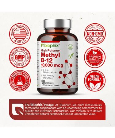 biophix Methyl B-12 10000 mcg 90 Vegan Lozenges Cherry Flavor Extra Strength - Supports Nervous System Immune Health Blood Flow Metabolism Brain Focus Energy - Buy Online on GoSupps.com