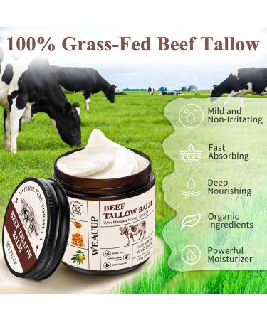 WEAUUP Beef Tallow for Skin Organic Grass Fed Whipped Beef Tallow Balm Tallow and Honey Balm with Raw Honey and Beeswax Nourishing Moisturizer for Face & Body Natural Skin Care for Soft - Buy Online on GoSupps.com
