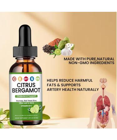 Red Yeast Rice Cholesterol Cleanse | Cholesterol Support Blend with Citrus Bergamot | Red Yeast Rice Soursop Olive Leaf Vitamin B+C 60ml - 2 oz (1pcs) - Buy Online on GoSupps.com