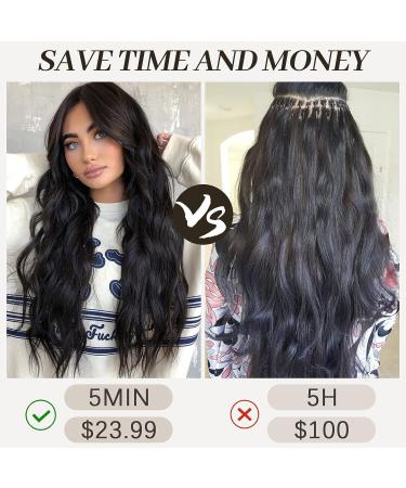 KooKaStyle Long Wavy Clip-In Synthetic Hair Extensions 20 Inch Black - 4PCS Thick Double Weft Hairpieces for Women - Buy Online on GoSupps.com