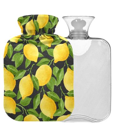 NAANLE hot water bottle with watercolor lemons with reference transparent hot water bottle 1 l for bed hand feet warmer pain relief heat and cold therapy