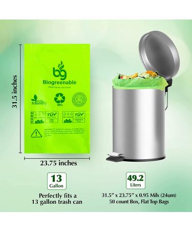 Biogreenable Compostable Trash Bags 13 Gallon 0.95 Mils - 50 Count 49.2L Capacity | Europe OK Compost Certified - Buy Online on GoSupps.com