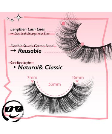 JIMIRE Lashes Fluffy Natural Look Wispy Russian Strip Faux Mink Lashes Cat Eye 14MM False Lashes 8 Pairs Pack - Buy Online on GoSupps.com