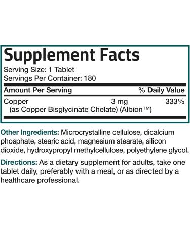 Bronson Copper Glycinate 3mg Chelated Superior Absorption Non-GMO, 180 Vegetarian Tablets - Buy Online on GoSupps.com