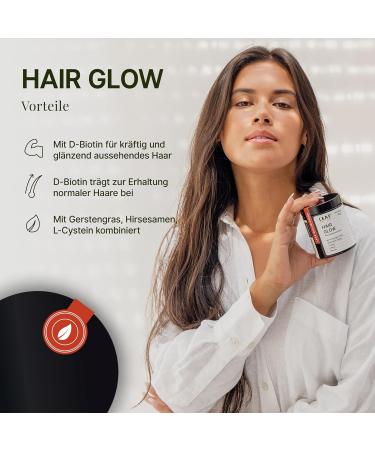 Leaf Hair Glow Capsules - Vegan Nutritional Supplement with D-Biotin Barley Grass & Deer Seeds | 90 Pieces for 45 Days | Sustainable Glass Packaging | Made in Germany - Buy Online on GoSupps.com