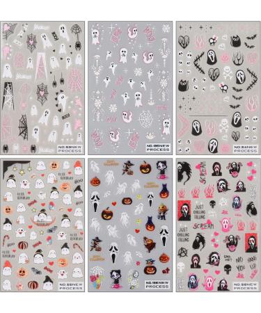 JMEOWIO 6 Sheets Halloween Nail Art Stickers Decals Self-Adhesive Cute Skull Horror Ghost Witchy Spider Web Bat Spook Nail Supplies Nail Art Design Decoration Accessories - Buy Online on GoSupps.com