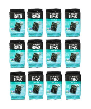 USDA Organic Ocean's Halo Seaweed Snack (Sea Salt, 12 Pack) Sea Salt 0.14 Ounce (Pack of 12)