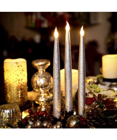 FURORA Lighting Silver Taper Candles - Flameless LED Centerpiece Decor with 6/18 Timer Pack of 2 (Battery Operated) - Perfect for Elegant Events & Home D cor - Buy Online on GoSupps.com