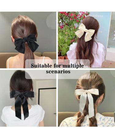 TOPBELIEF Silk Bow Ponytail Barrettes 4 Pieces Hair Clips with Large Bow Hair Bows for Women Elegant Bow Hair Accessories Black and Beige - Buy Online on GoSupps.com